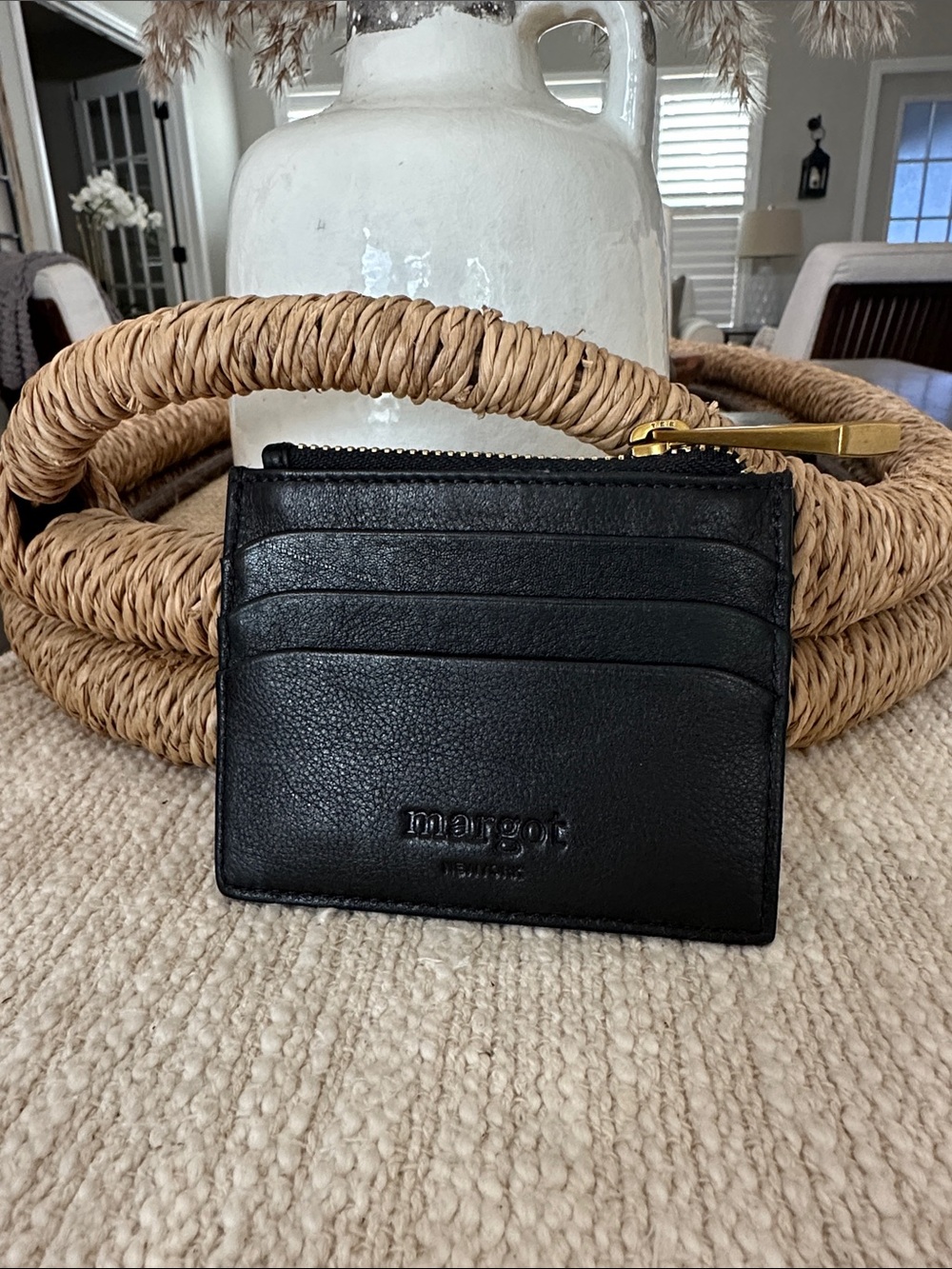 margot Black Leather Card & Zip Coin Holder